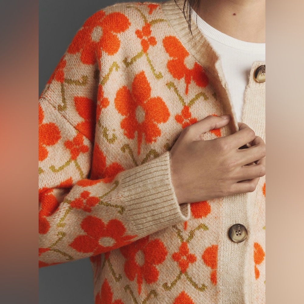 Anthropologie Maeve Graphic Intarsia Cardigan Sweater - Picture 4 of 9